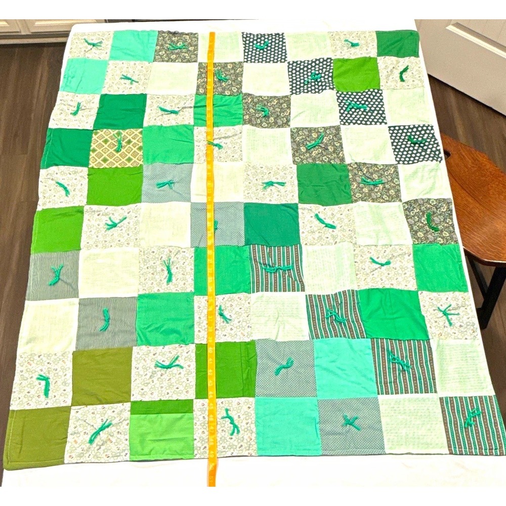 Handmade Reversible Patchwork Quilt Green Camo Fleece Backing 49x45 Throw